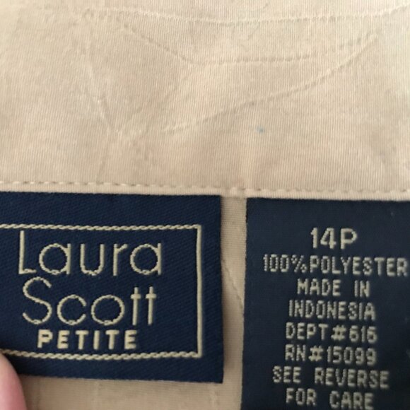 Laura Scott Petite Vintage Button-Down Blouse: Textured Taupe Shirt, Women's 14P - Picture 4 of 14